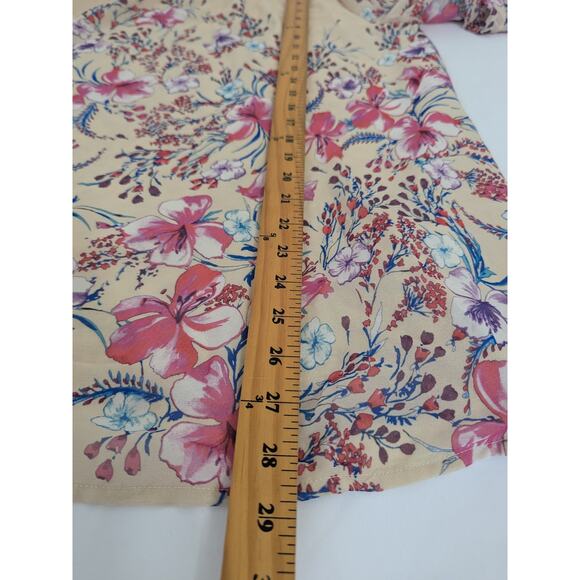 Suzanne Betro Ivory Floral Sheer Smock Neck Blouse Womens Size XL Lightweight - Picture 8 of 8